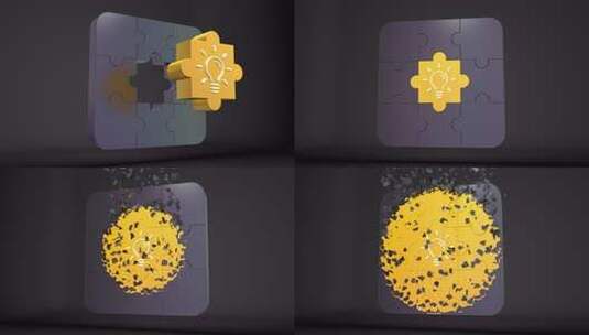 带有想法图标的金色拼图，完成拼图，点亮所高清在线视频素材下载