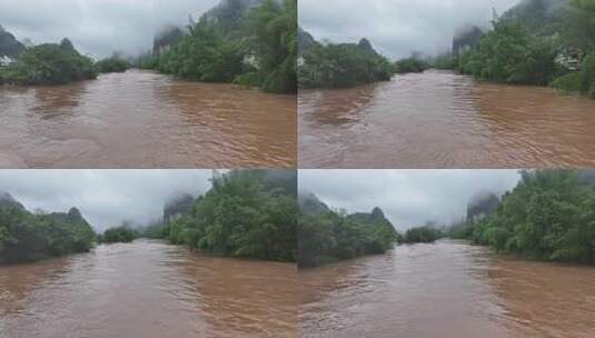 桂林夏季暴雨洪水航拍高清在线视频素材下载