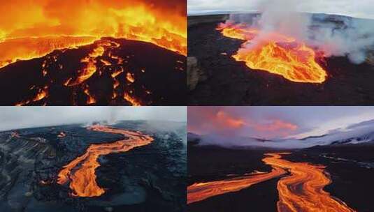 火山口岩浆涌动景象高清在线视频素材下载