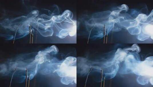 燃烧香棒产生烟雾特写高清在线视频素材下载
