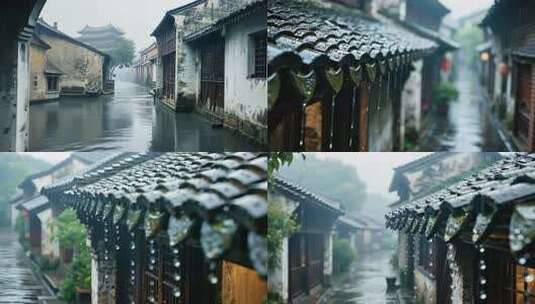 雨下雨清明屋檐雨景古镇雨天水滴雨巷雨滴高清在线视频素材下载
