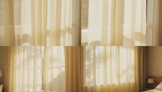 室内透过窗帘的阳光光影高清在线视频素材下载