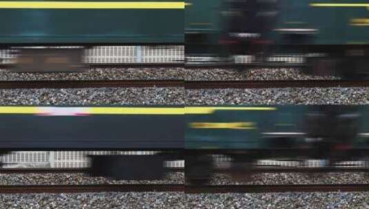绿皮火车轧过铁轨-特写高清在线视频素材下载