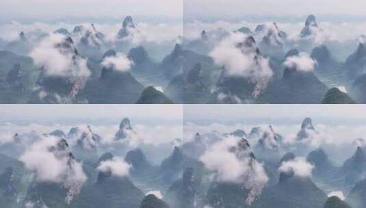 航拍桂林山水云雾高清在线视频素材下载