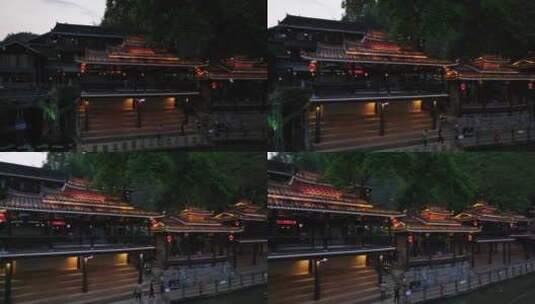 湖南皇都侗文化村古建筑夜景高清在线视频素材下载