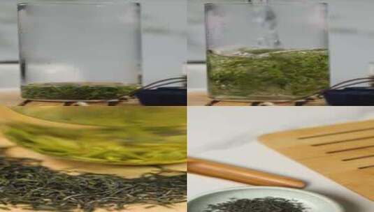 绿茶冲泡 玻璃器皿 茶叶冲泡绿茶高清在线视频素材下载