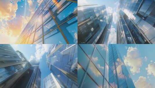 仰视城市大楼玻璃幕墙高清在线视频素材下载