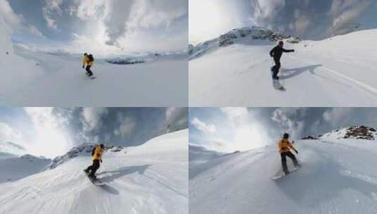 手持运动相机拍摄极限运动滑雪高清在线视频素材下载