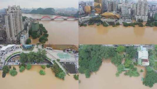 航拍2024年广西柳州洪水洪峰过境高清在线视频素材下载