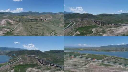 青藏铁路青海湖航拍高清在线视频素材下载