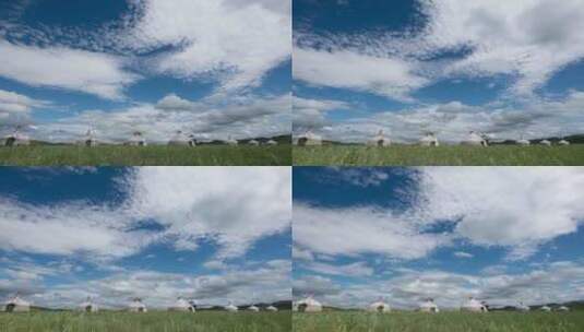 草原、蒙古包、白云翻转高清在线视频素材下载