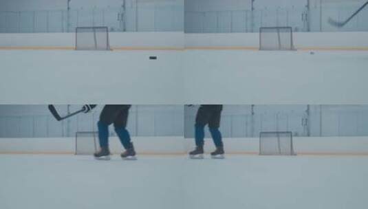 运动员在练习室练习冰球高清在线视频素材下载