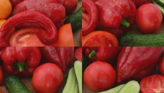 蔬菜 绿色食品 健康食品 黄瓜 彩椒 做饭高清在线视频素材下载