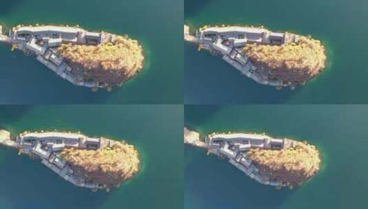 云南泸沽湖里格半岛垂直俯拍高清在线视频素材下载