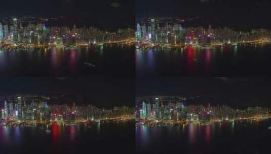 夜色中的香港城市天际线和海湾高清在线视频素材下载