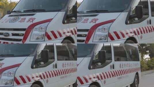 云南德宏芒市足球场外停放的120急救车高清在线视频素材下载