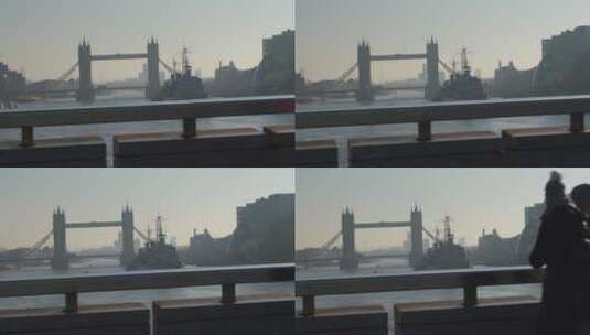 从伦敦桥上看塔桥和泰晤士河高清在线视频素材下载