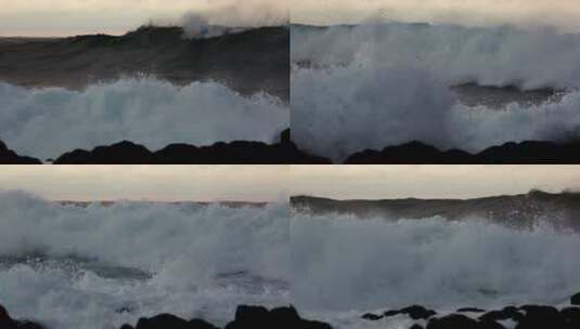 翻滚的海浪撞上岩石高清在线视频素材下载