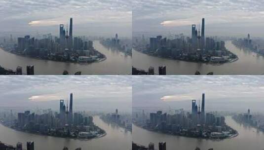 上海外滩航拍，空境城市风光清晨4K航拍高清在线视频素材下载