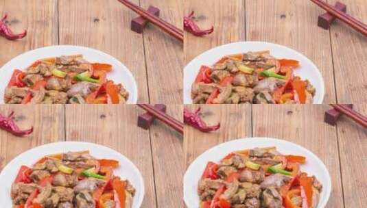 红辣椒炒鸡肝鸡心菜品4k滑轨平移高清在线视频素材下载
