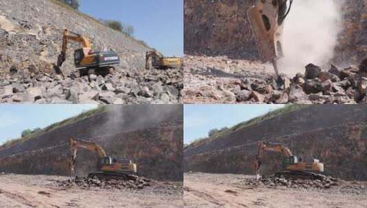 挖掘机爆破工程车石头高清在线视频素材下载