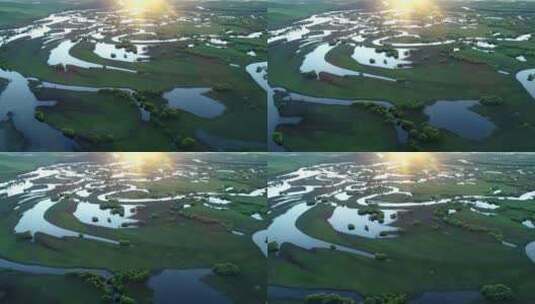 航拍内蒙古根河湿地暮色高清在线视频素材下载