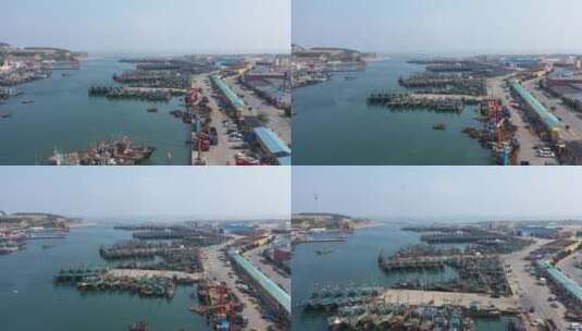 航拍大连旅顺龙王塘渔港高清在线视频素材下载