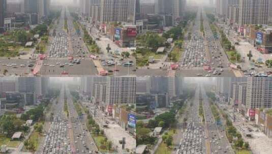 广东东莞城市拥堵交通航拍高清在线视频素材下载