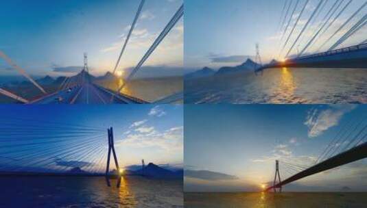 4K 夕阳下的跨海大桥高清在线视频素材下载