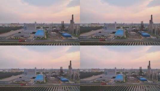 石油化工企业炼油厂夕阳下4k航拍高清在线视频素材下载