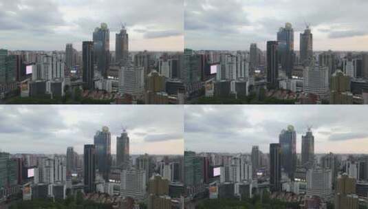 上海徐家汇地标建筑全景4K航拍高清在线视频素材下载