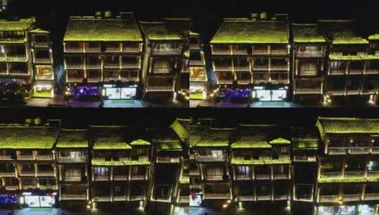 航拍沿江古镇古建筑夜景高清在线视频素材下载