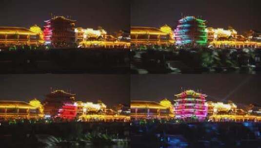 贵州铜仁中南门古城夜景灯光秀高清在线视频素材下载