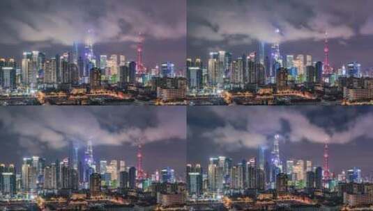 上海三件套夜色延时高清在线视频素材下载
