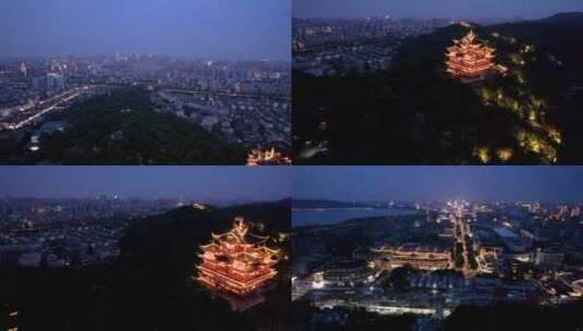 杭州吴山城隍阁景区夜景4K航拍视频素材高清在线视频素材下载