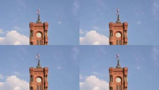 尖顶建筑屋顶上的国旗高清在线视频素材下载