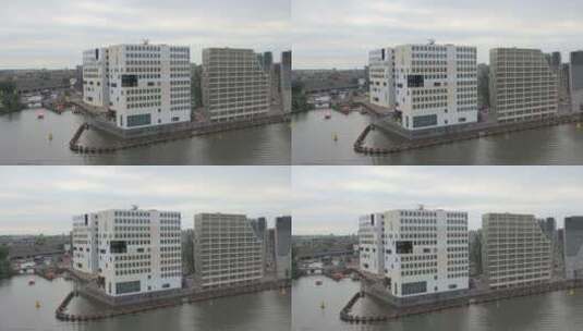 运河边上的城市建筑楼高清在线视频素材下载