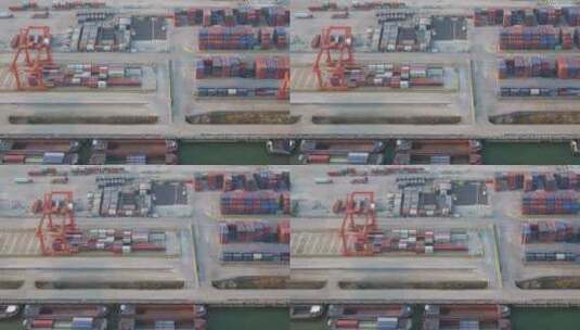 航拍繁忙的集装箱码头高清在线视频素材下载