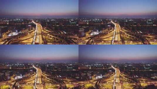 杭州城区高架道路夜晚航拍高清在线视频素材下载