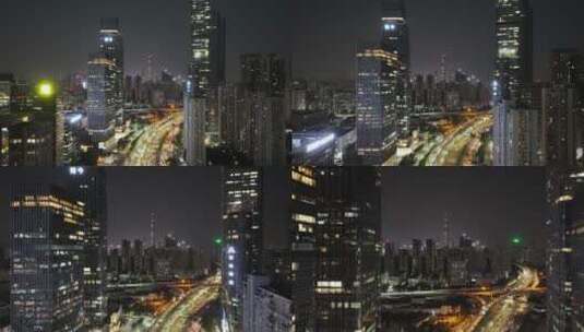 深圳夜景城市高楼大厦车流移动航拍延时高清在线视频素材下载