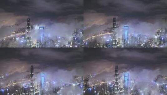 上海陆家嘴夜景地标宣传片震撼平流云海延时高清在线视频素材下载