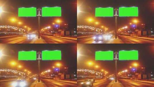 城市街道上有绿屏的广告牌高清在线视频素材下载