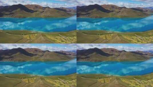 航拍秋天西藏山南湛蓝色的羊卓雍措高清在线视频素材下载
