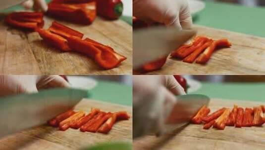厨师切割红椒的特写镜头高清在线视频素材下载