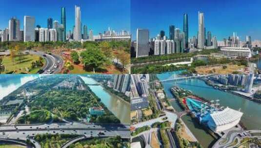 广州城市珠江新城CBD建筑及海心沙高清在线视频素材下载