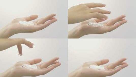 亚洲女性手部涂抹白色面霜体高清在线视频素材下载