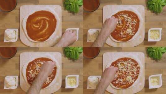 披萨制作撒上奶酪高清在线视频素材下载