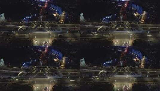 青岛市城阳区黑龙江路立交桥车流夜间航拍高清在线视频素材下载