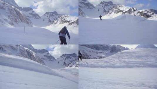 自由滑雪粉滑雪室外滑雪场滑雪慢镜头高清在线视频素材下载
