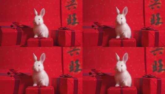 兔年春节过年礼物高清在线视频素材下载